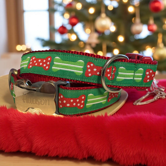 Christmas Doggy Bones Dog Collar - Winni&Me Woofwear