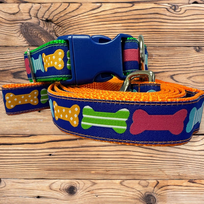 Bones on Blue Dog Collar & Leash Set - Winni&Me Woofwear