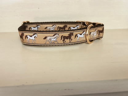 Horse Print Dog Collar: Handmade Jacquard Ribbon, Heavyweight Nylon - Winni&Me Woofwear