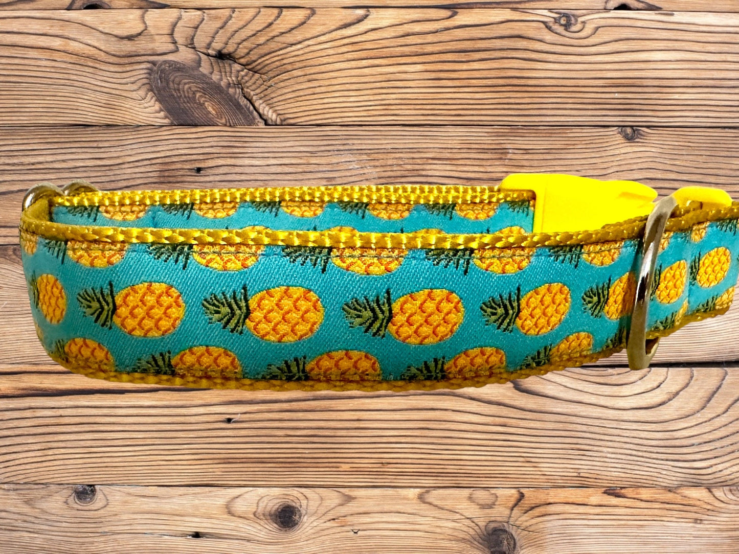 Golden Pineapples on Blue Dog Collar