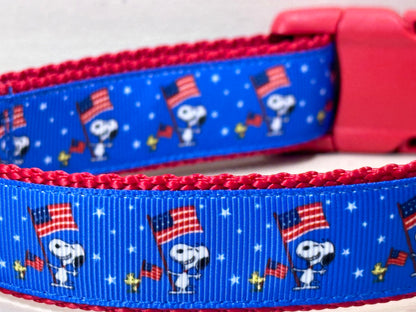 Snoopy Celebrates 4th of July Dog Collar