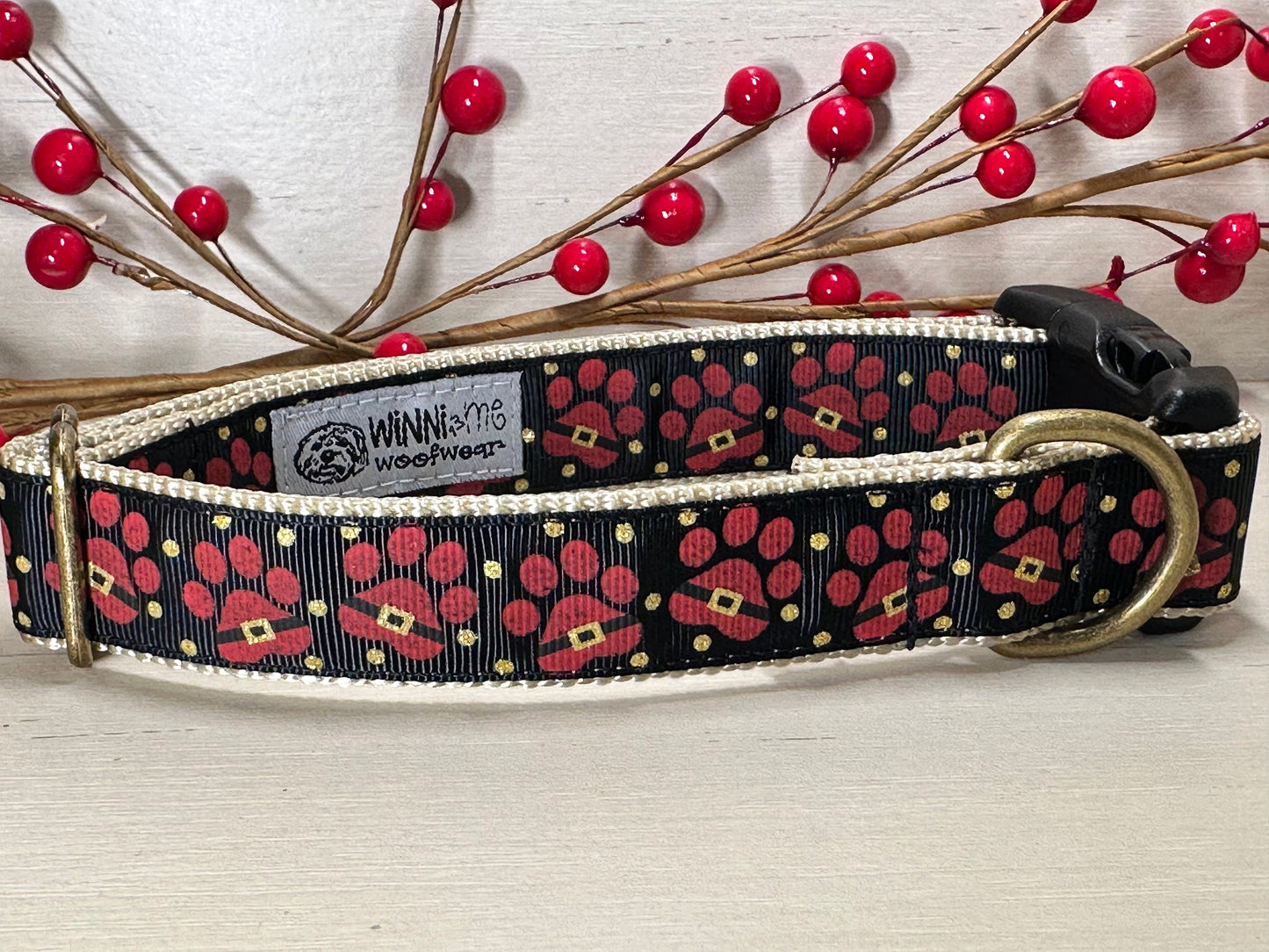 Santa Paws Dog Collar: Christmas Paw Print, Holiday Pet Collar