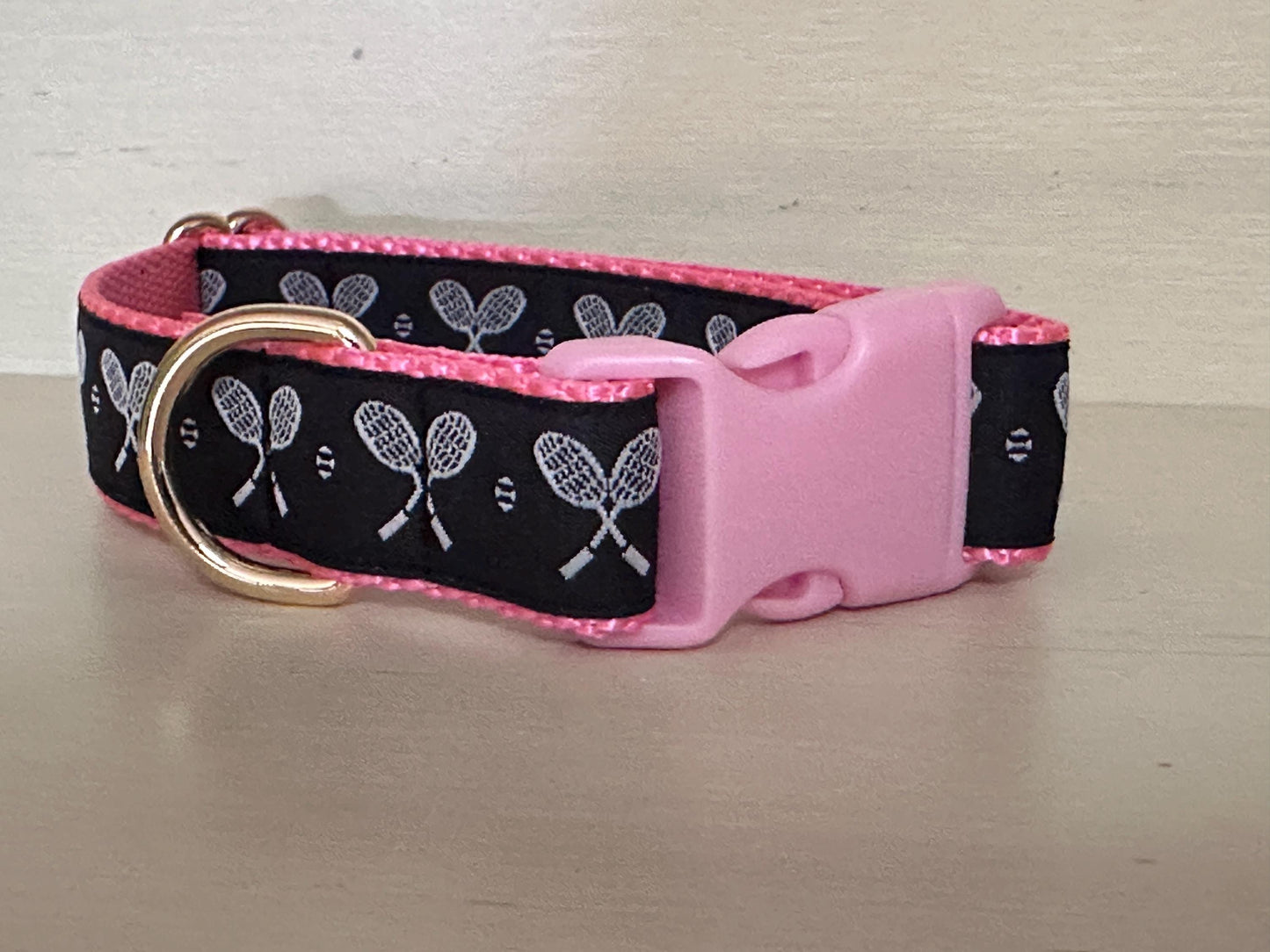 Tennis Racket Dog Collar: Handmade Ribbon Collar, 1 - inch - Winni&Me Woofwear