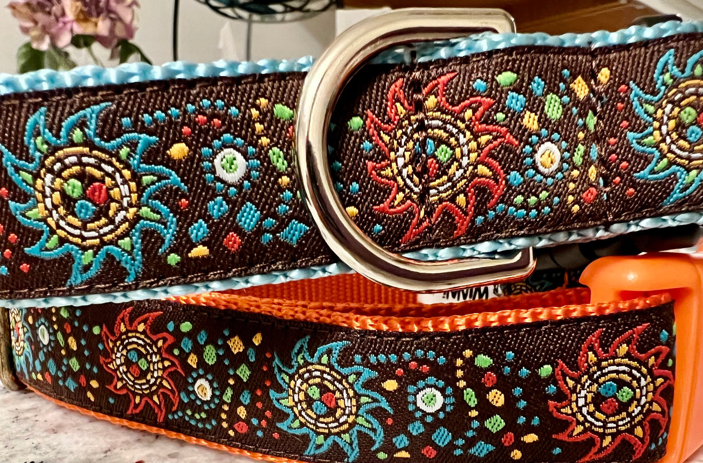 Wide Southwestern dog collar with optional Personalized Buckle/1.5 inch Wide - Winni&Me Woofwear