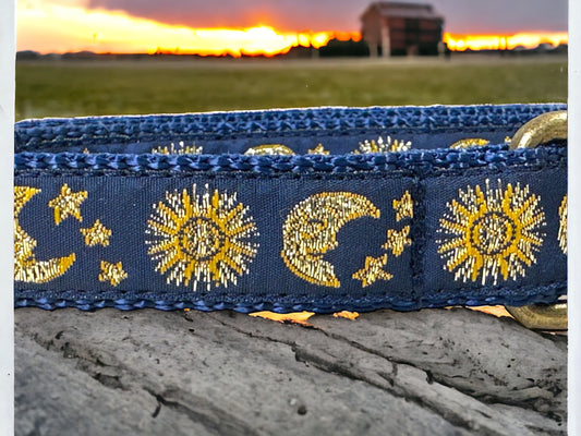 Celestial Moon and Sun Dog Collar (Optional Personalized Engraved Metal Buckle)