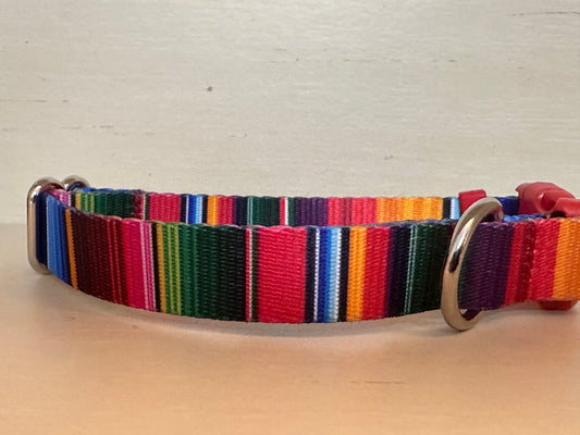Handmade Serape Dog Collar: Mexican Stripes, Polypropylene Webbing - Winni&Me Woofwear