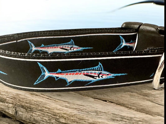Blue Marlins on Black Dog Collar