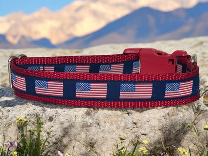 American Flag/Patriotic Dog Collar Red White and Blue - Winni&Me Woofwear