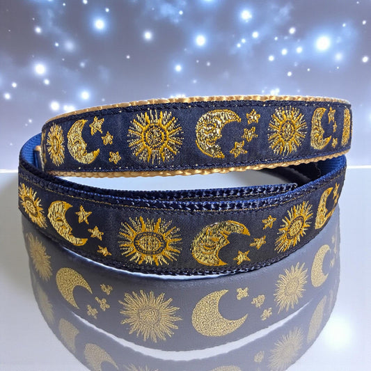 Celestial Moon and Sun Dog Collar (Optional Personalized Engraved Metal Buckle)