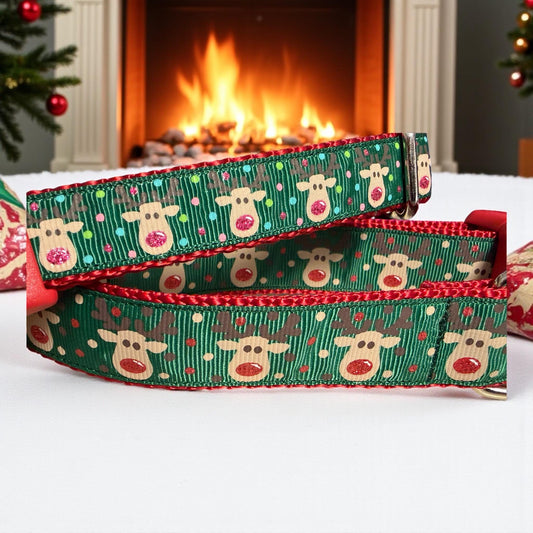 Rudolph the Red Nosed Reindeer Green Dog Collar - Winni&Me Woofwear