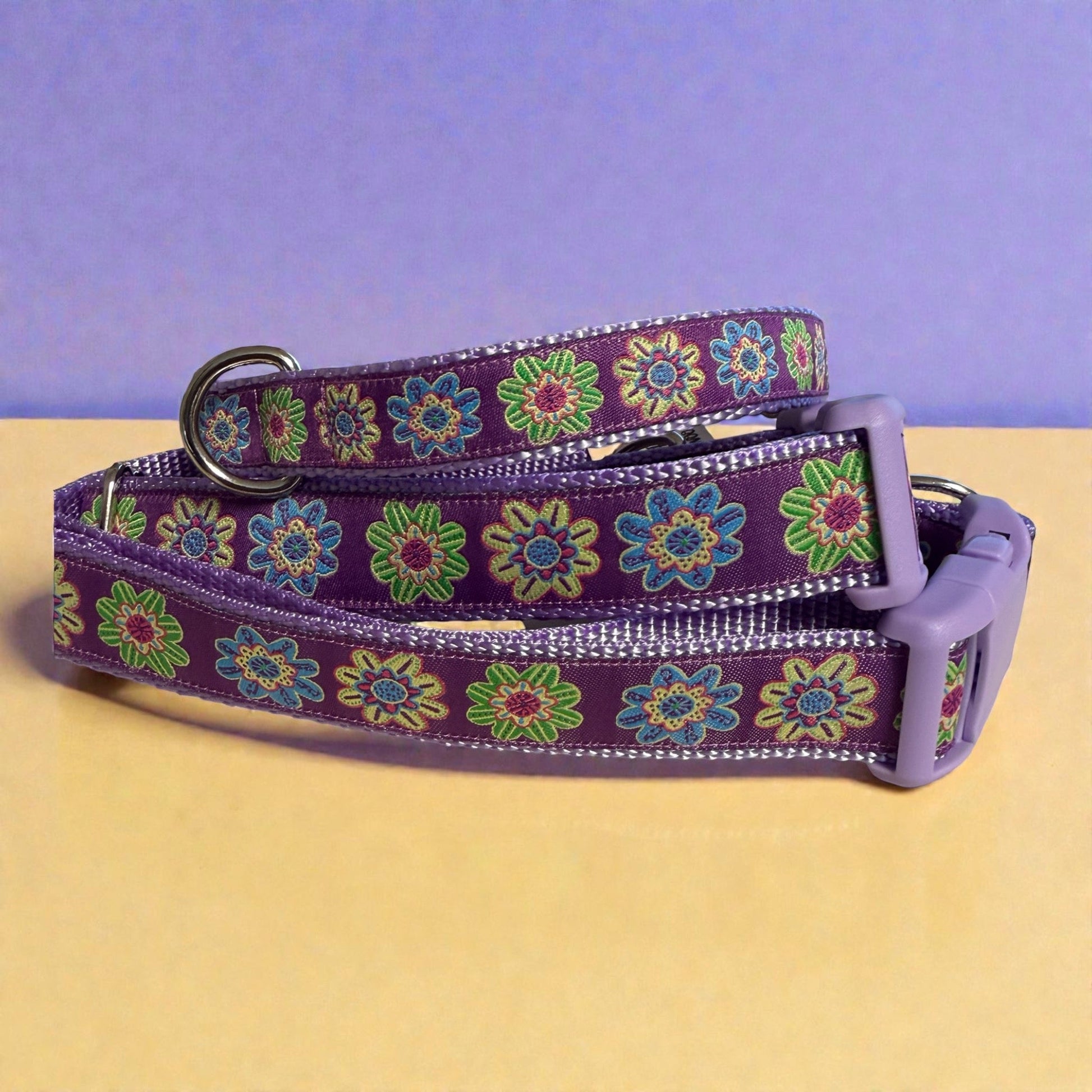 Purple Floral Dog Collar - Dog Collars - Winni&Me Woofwear