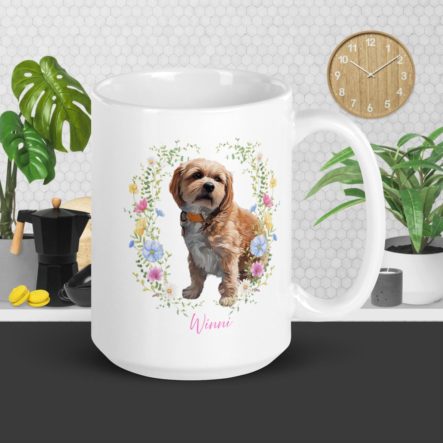 Custom Dog Portrait Mug – Mother’s Day Gift for Dog Moms | Wildflower Wreath - Winni&Me Woofwear
